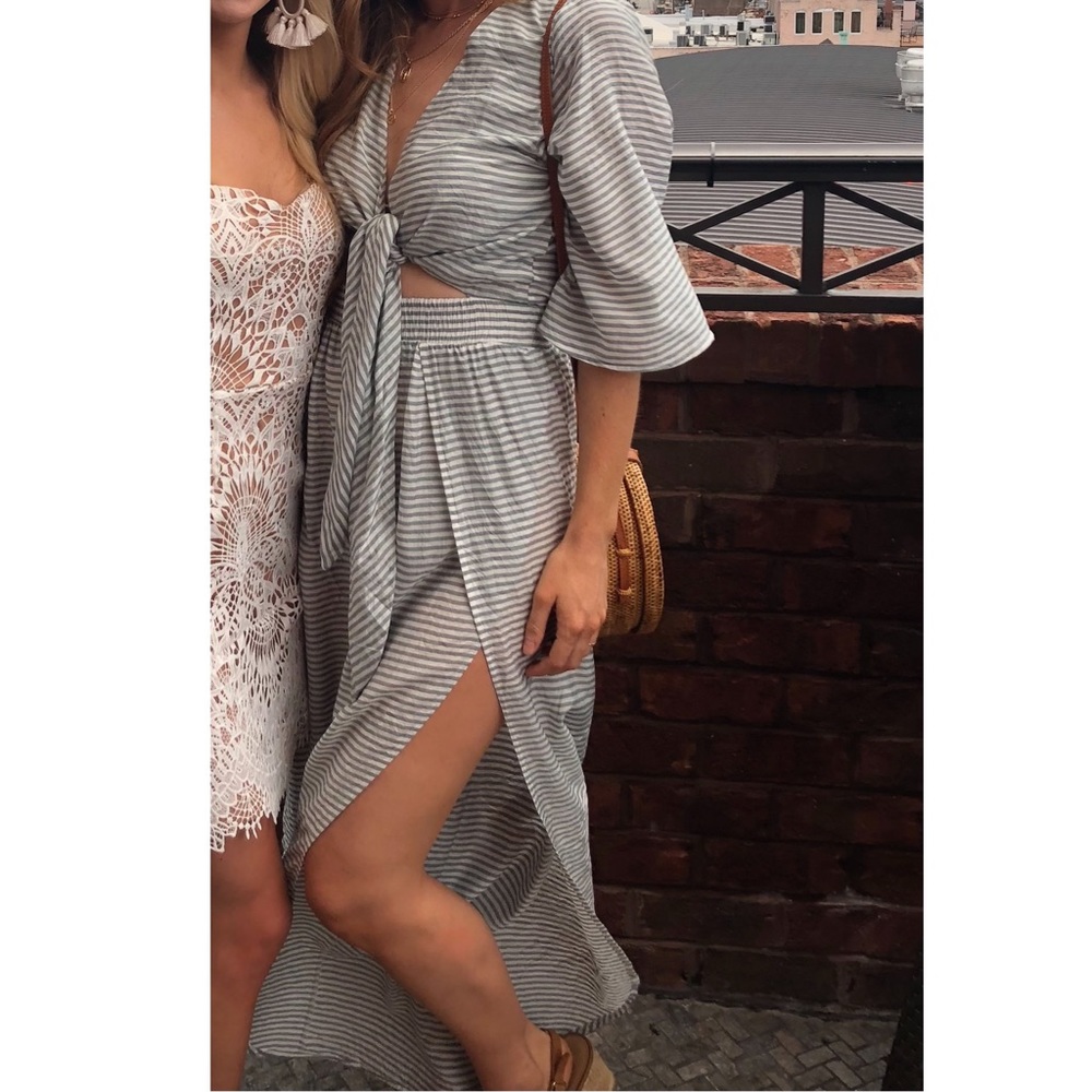 Striped Tie Front Jumpsuit with slits on each side